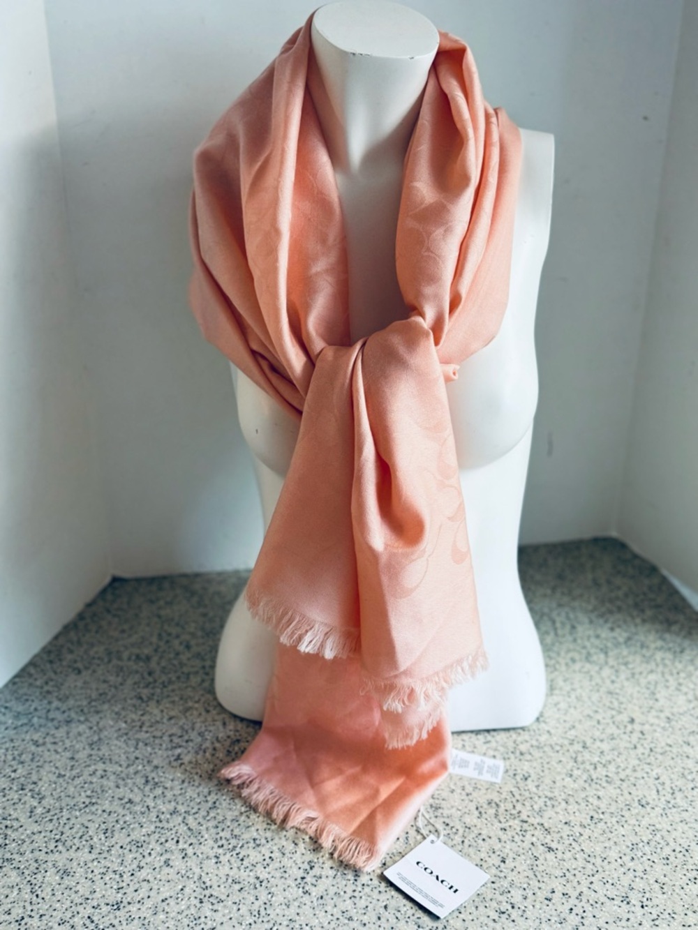 NWT Coach Large Signature Blush Pink Lightweight Wrap.Wool/Silk 66”x 24”
